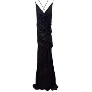 Velvi Long Evening Gown Women's Medium Black Sequins Sparkle High Slit Regancy